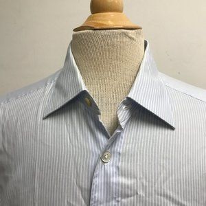 Kiton blue white stripe button up cotton dress shirt 16